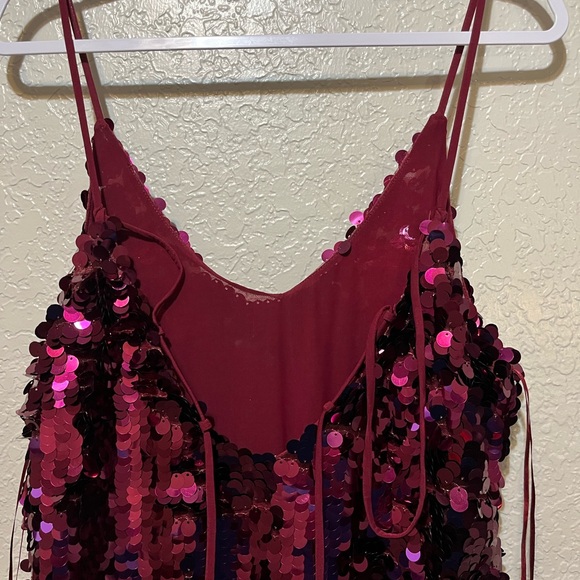 Free People Paillette Party Midi/Maxi Slip Dress Burgundy Red Big Sequins - Picture 4 of 6